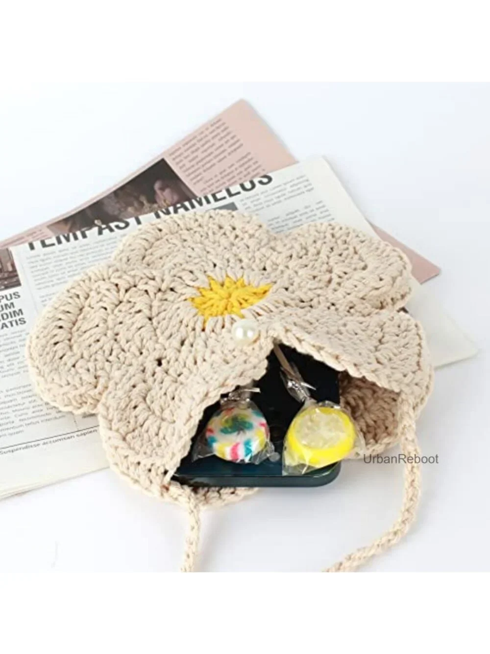 Girls Crossbody Shoulder Bag Knitted Cotton Strawberry Purse Fashion Handbag